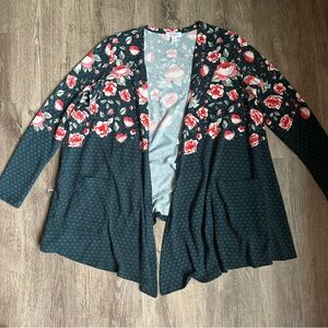 LULAROE Floral Open-Front Cardigan Heart Rose Sweater with Pockets
